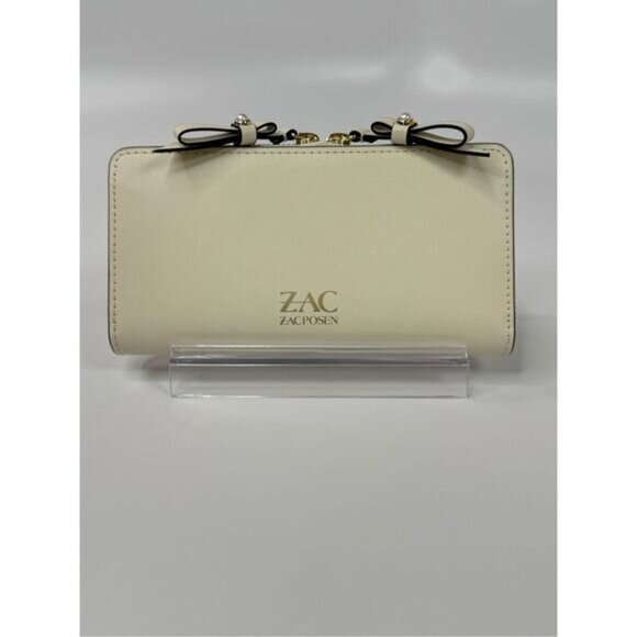 ZAC Zac Posen Handbags - ZAC POSEN Eartha Mini Bow Zipper Leather Continental Wallet Cream NWT